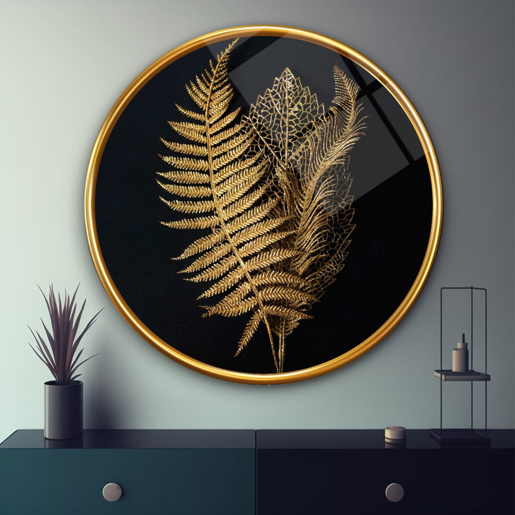 Décoration murale en verre à feuilles dorées 
