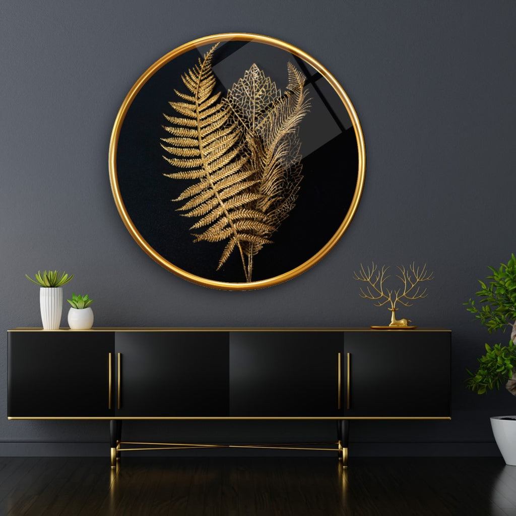 Décoration murale en verre à feuilles dorées 