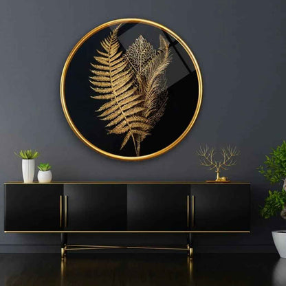 Golden Leaves Glass Wall Art