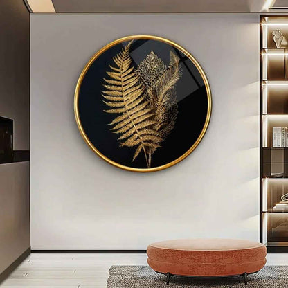 Golden Leaves Glass Wall Art