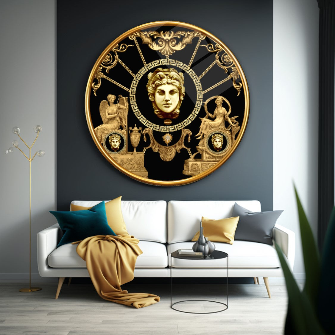 Art mural en verre noir et or