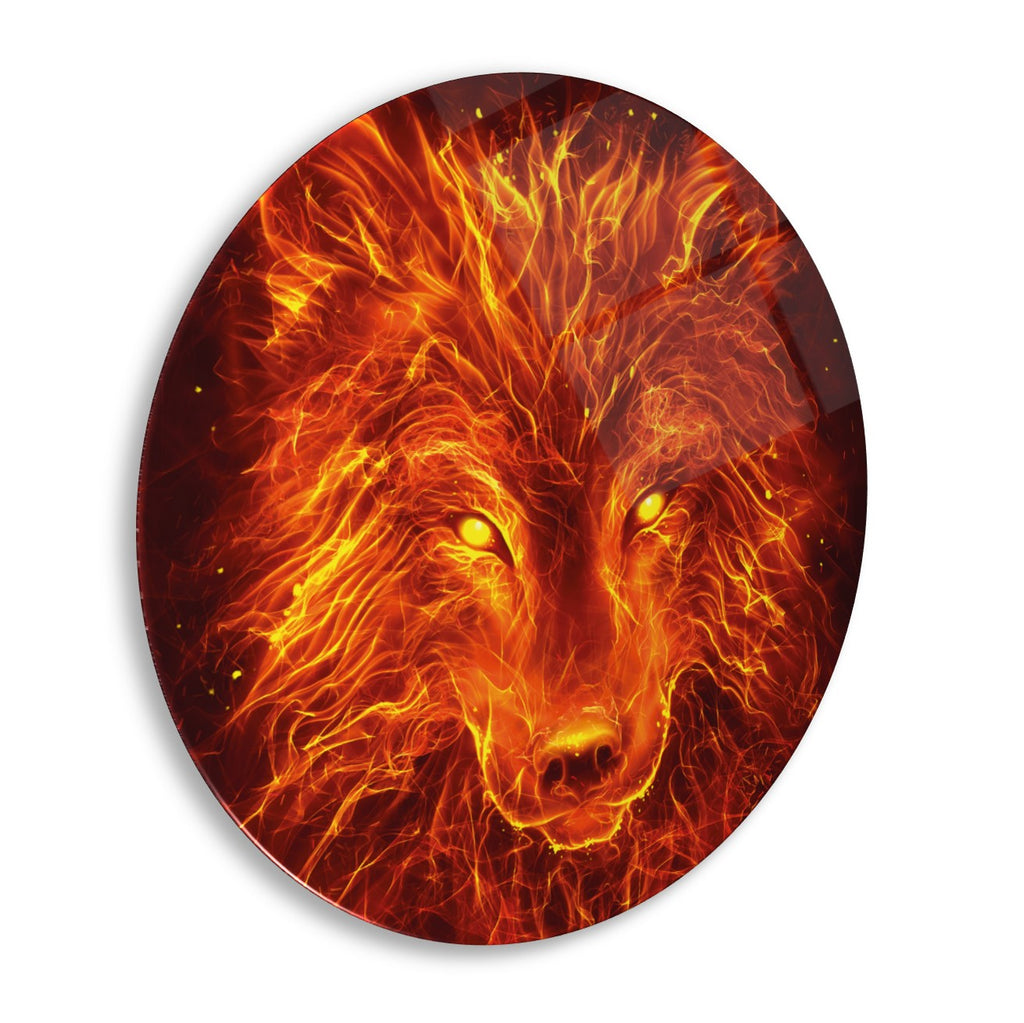 Décoration murale en verre Fire Wolf
