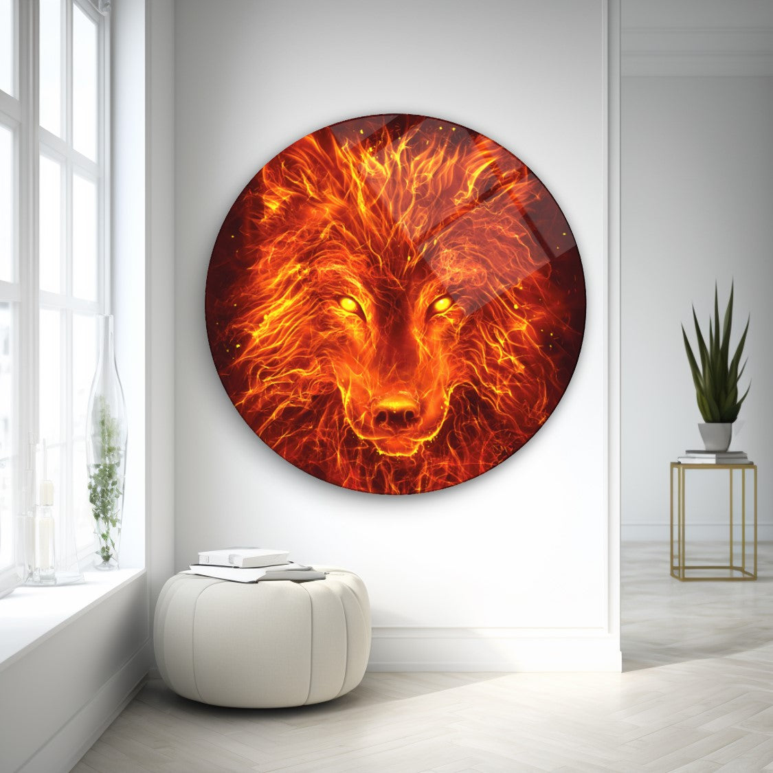 Décoration murale en verre Fire Wolf