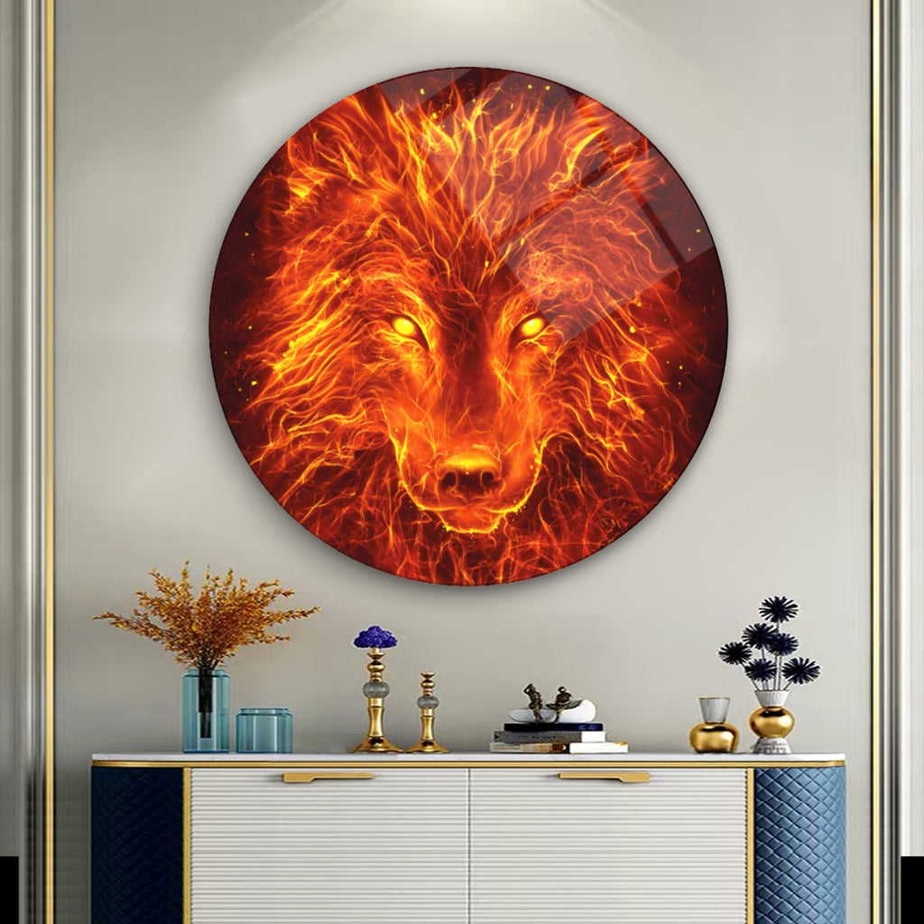 Décoration murale en verre Fire Wolf
