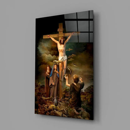 Jesus on Cross Glass Wall Art - LUXARTDECO
