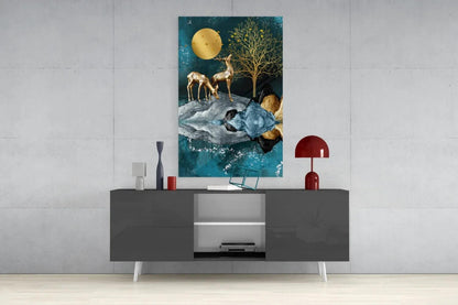 Deers Glass Wall Art - LUXARTDECO
