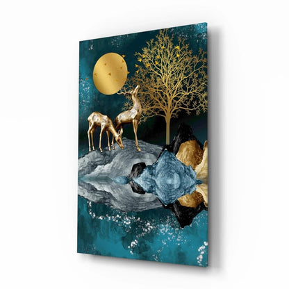 Deers Glass Wall Art - LUXARTDECO