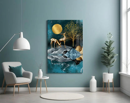 Deers Glass Wall Art - LUXARTDECO