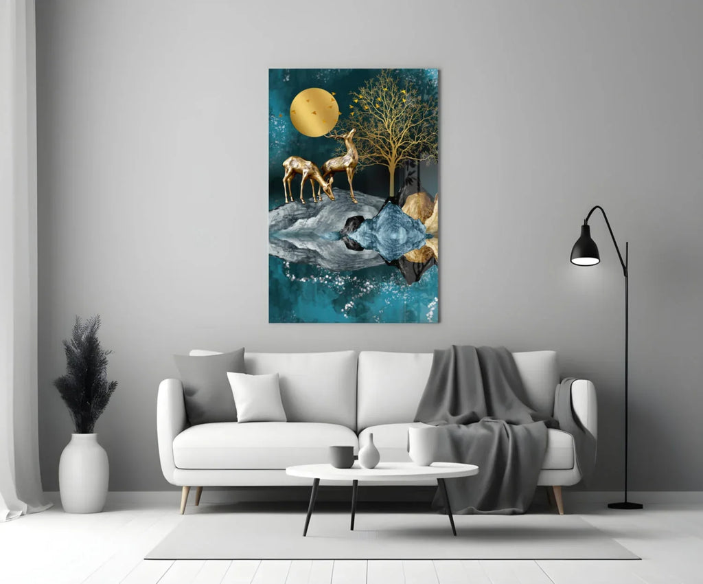 Deers Glass Wall Art - LUXARTDECO