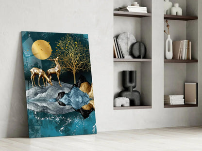 Deers Glass Wall Art - LUXARTDECO