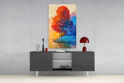 Red Tree Glass Wall Art - LUXARTDECO