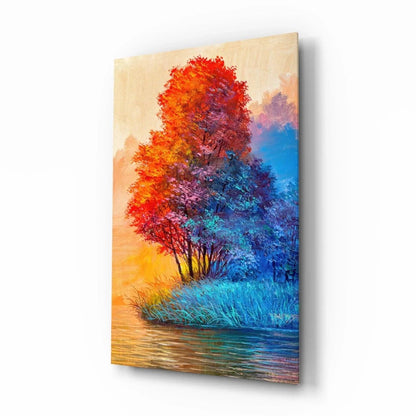 Red Tree Glass Wall Art - LUXARTDECO