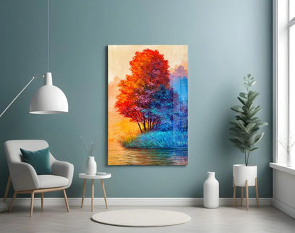 Red Tree Glass Wall Art - LUXARTDECO