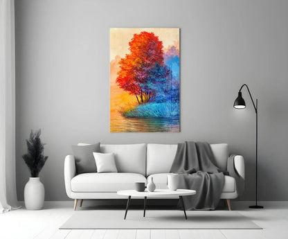 Red Tree Glass Wall Art - LUXARTDECO