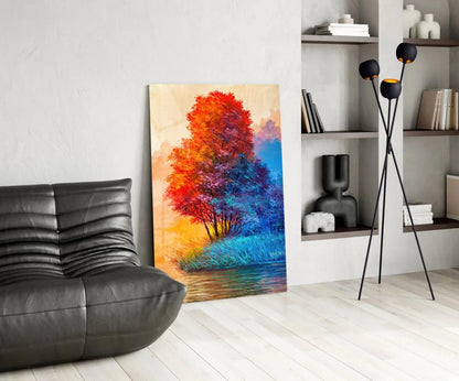 Red Tree Glass Wall Art - LUXARTDECO