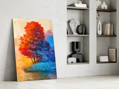 Red Tree Glass Wall Art - LUXARTDECO