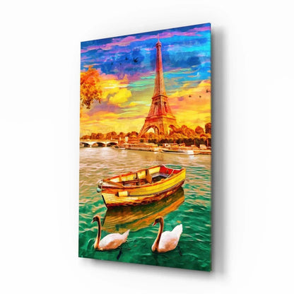 Eiffel and Boat Glass Wall Art - LUXARTDECO