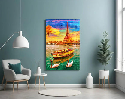 Eiffel and Boat Glass Wall Art - LUXARTDECO
