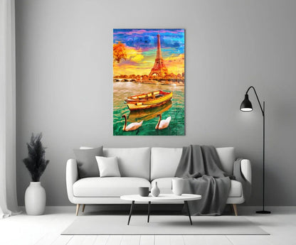 Eiffel and Boat Glass Wall Art - LUXARTDECO