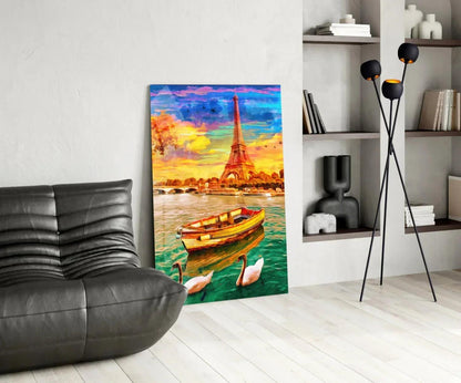 Eiffel and Boat Glass Wall Art - LUXARTDECO