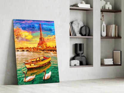 Eiffel and Boat Glass Wall Art - LUXARTDECO