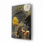 Golden Tree and Gazelles Glass Wall Art - LUXARTDECO
