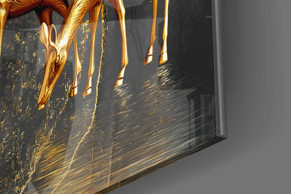 Golden Tree and Gazelles Glass Wall Art - LUXARTDECO