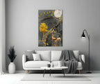 Golden Tree and Gazelles Glass Wall Art - LUXARTDECO