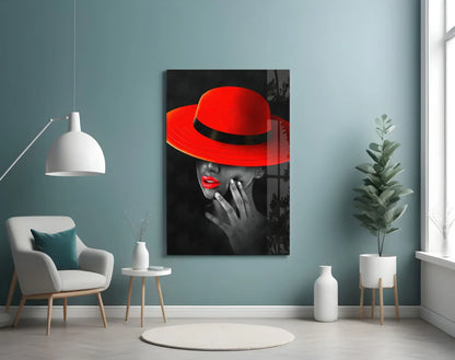 Scarlet Hat Glass Wall Art - LUXARTDECO