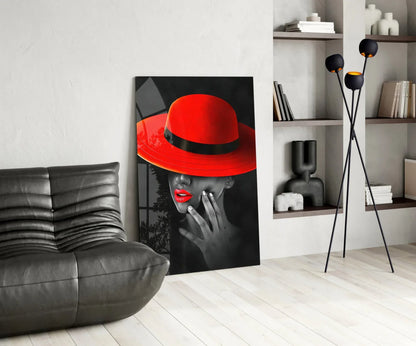 Scarlet Hat Glass Wall Art - LUXARTDECO
