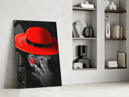 Scarlet Hat Glass Wall Art - LUXARTDECO