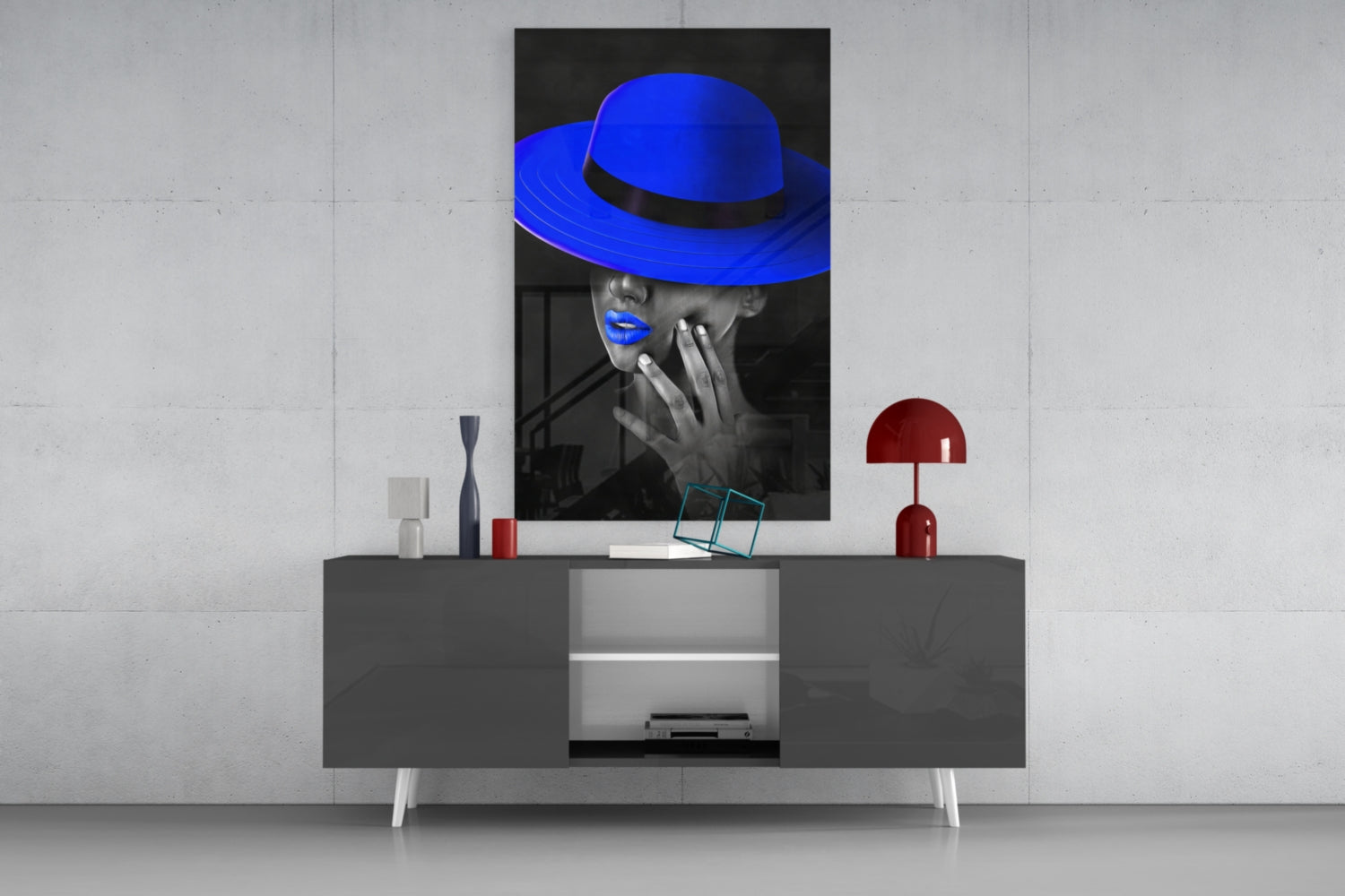 Blue Hat Glass Wall Art