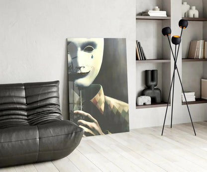 Mask the Sadness Glass Wall Art - LUXARTDECO