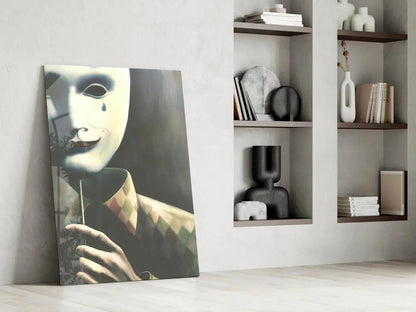 Mask the Sadness Glass Wall Art - LUXARTDECO