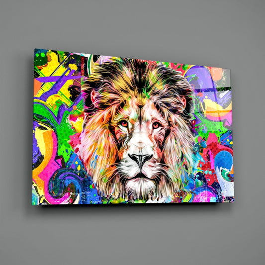 Lion in Colors Glass Wall Art