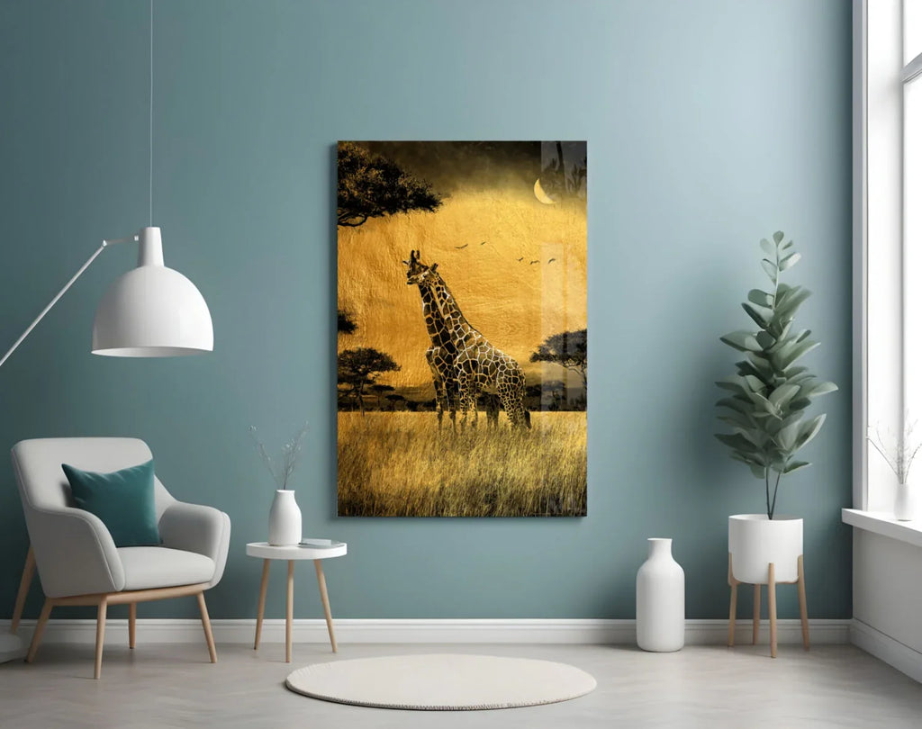 Giraffes Glass Wall Art - LUXARTDECO