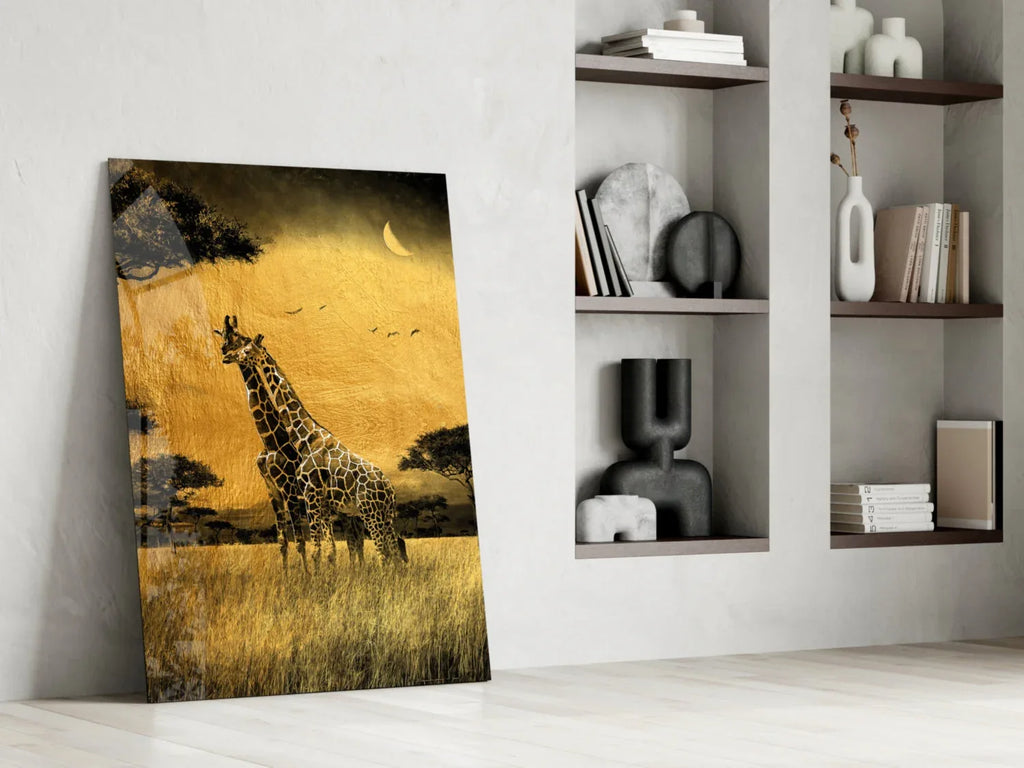 Giraffes Glass Wall Art - LUXARTDECO