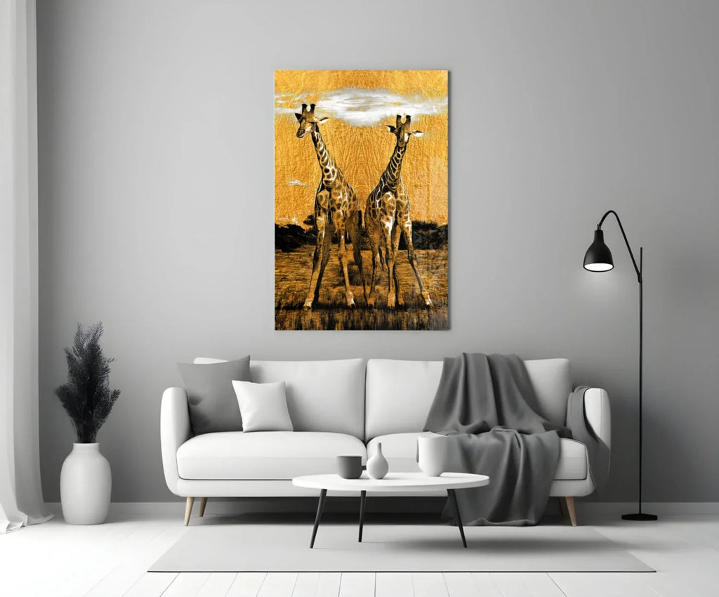 Giraffes Glass Wall Art - LUXARTDECO