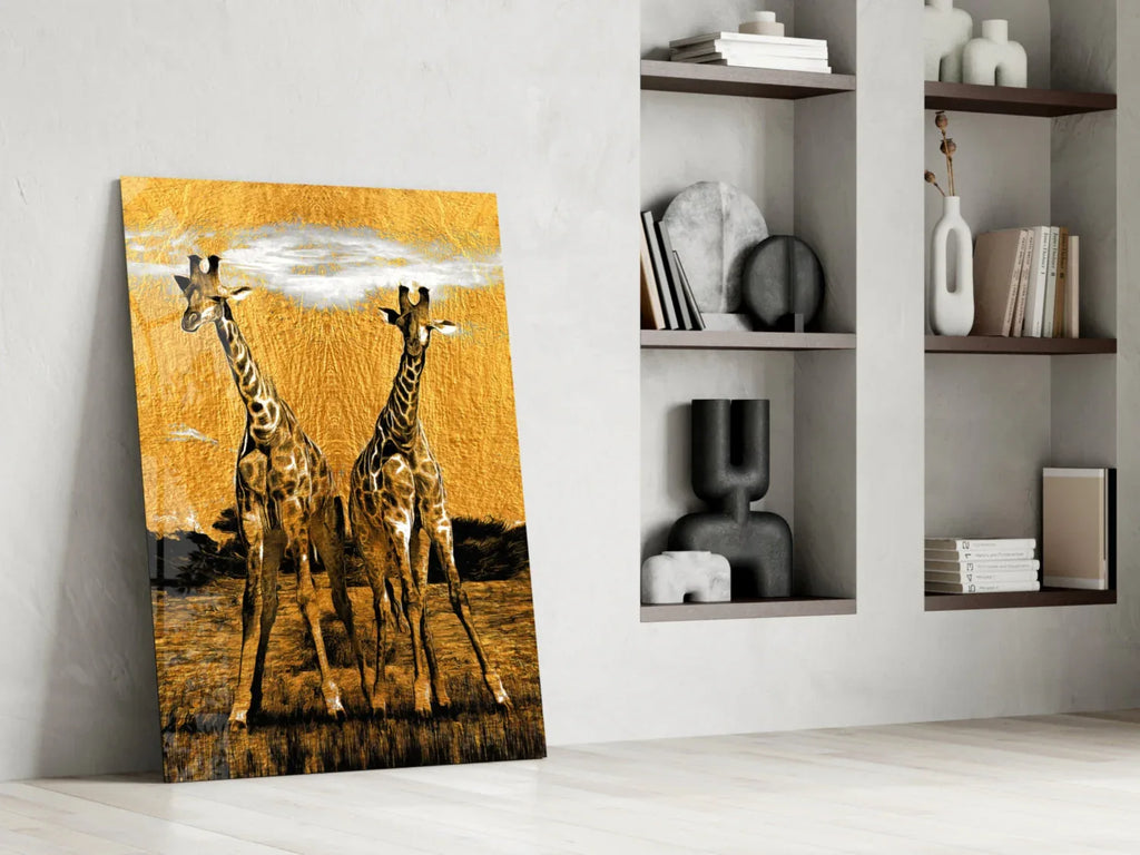 Giraffes Glass Wall Art - LUXARTDECO