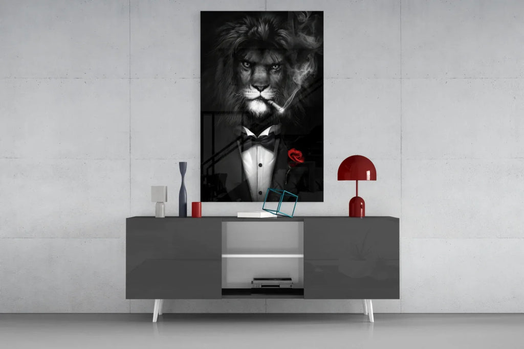 Lion as a Gentleman Glass Wall Art - LUXARTDECO