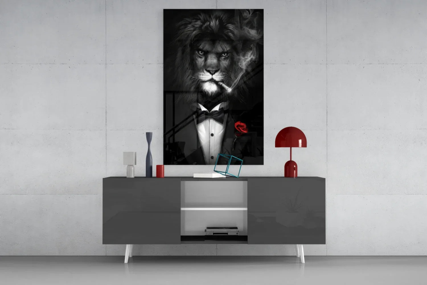 Lion as a Gentleman Glass Wall Art - LUXARTDECO