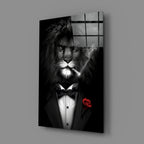 Lion as a Gentleman Glass Wall Art - LUXARTDECO