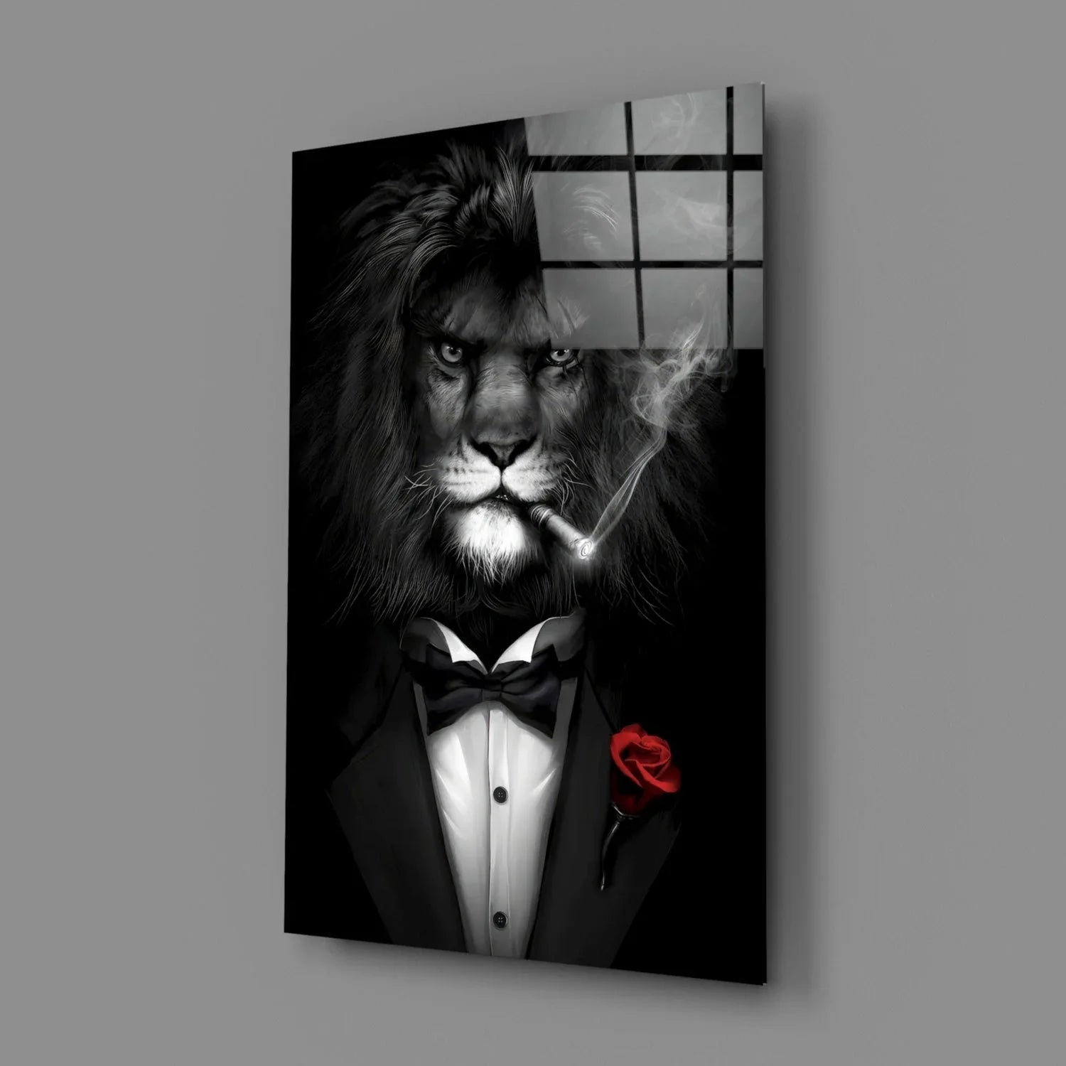Lion as a Gentleman Glass Wall Art - LUXARTDECO