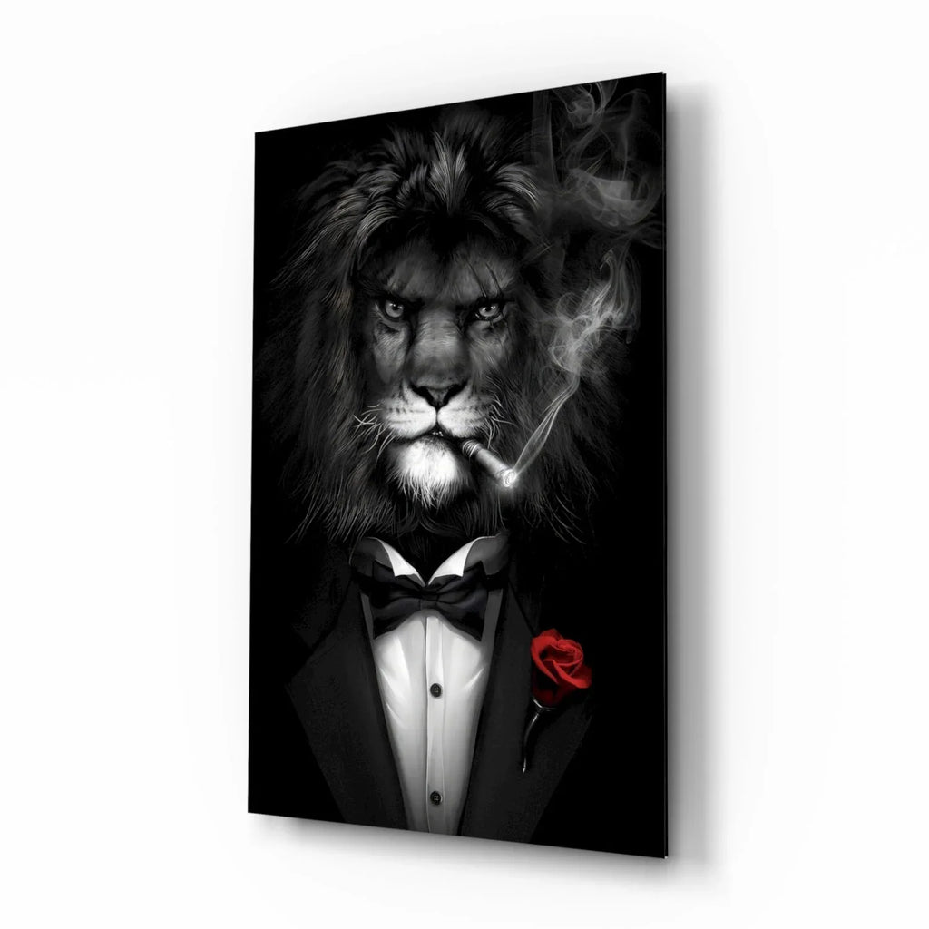 Lion as a Gentleman Glass Wall Art - LUXARTDECO