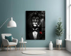 Lion as a Gentleman Glass Wall Art - LUXARTDECO