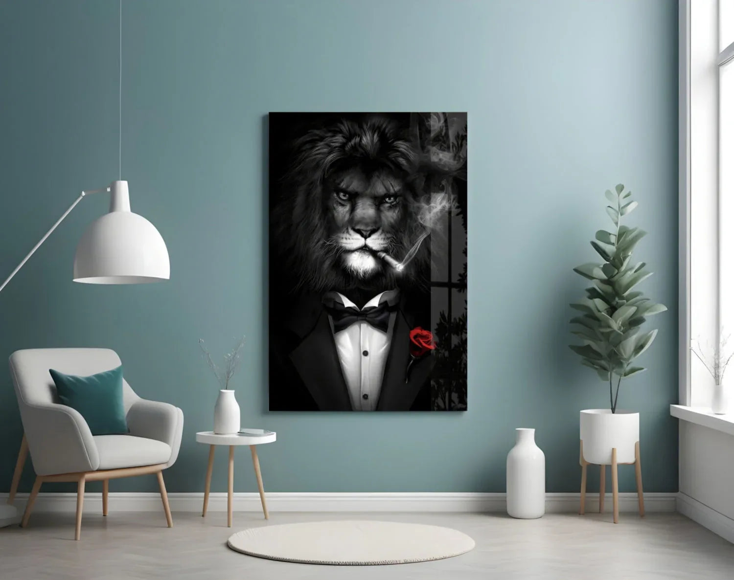 Lion as a Gentleman Glass Wall Art - LUXARTDECO