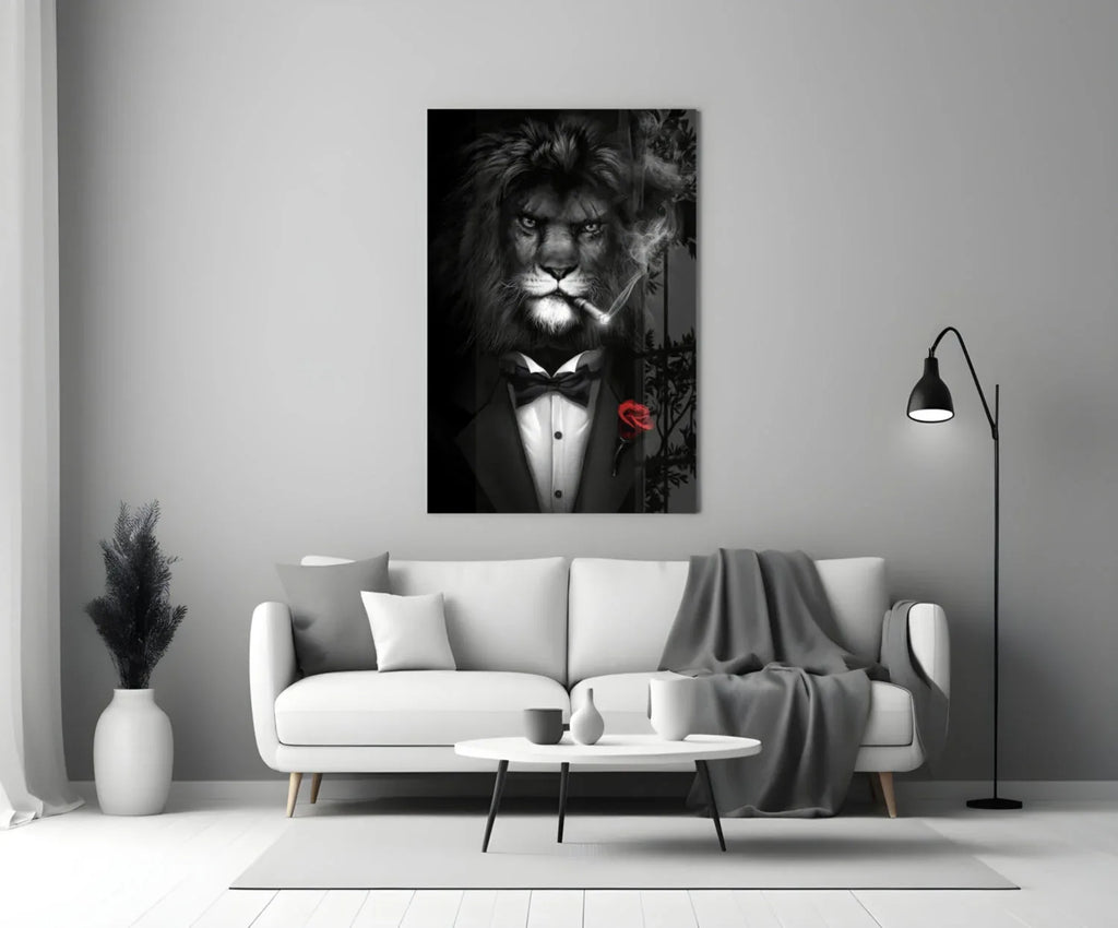 Lion as a Gentleman Glass Wall Art - LUXARTDECO