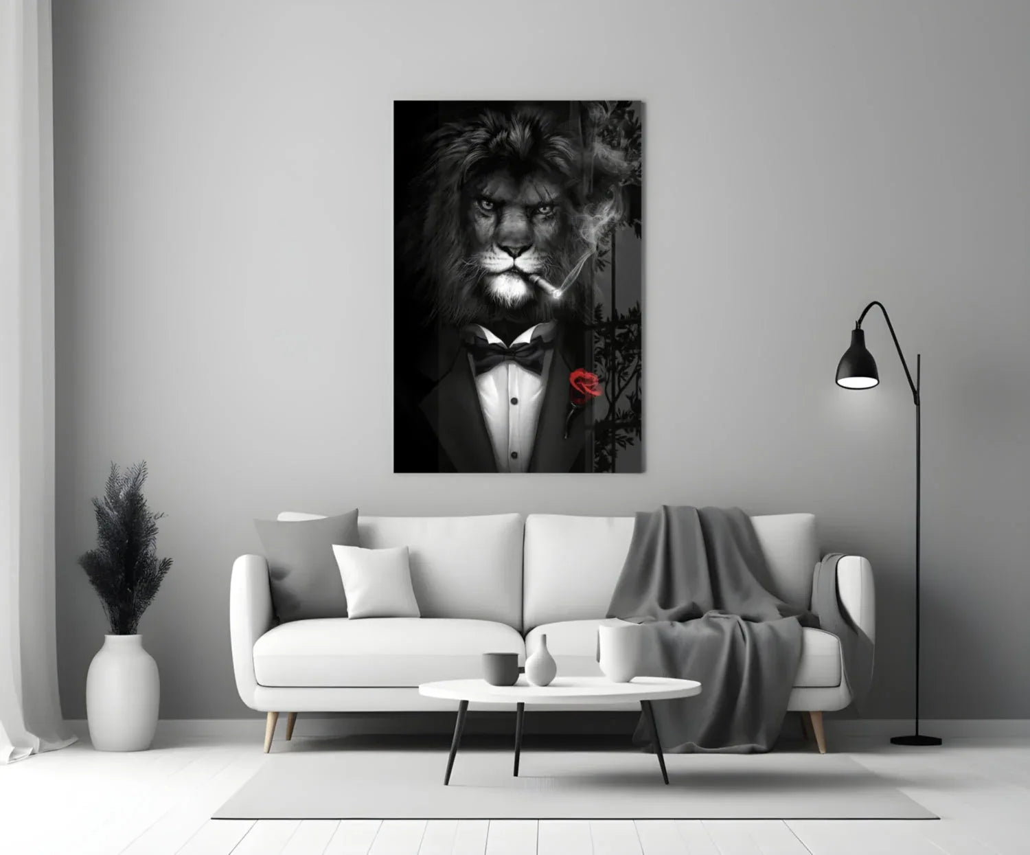 Lion as a Gentleman Glass Wall Art - LUXARTDECO
