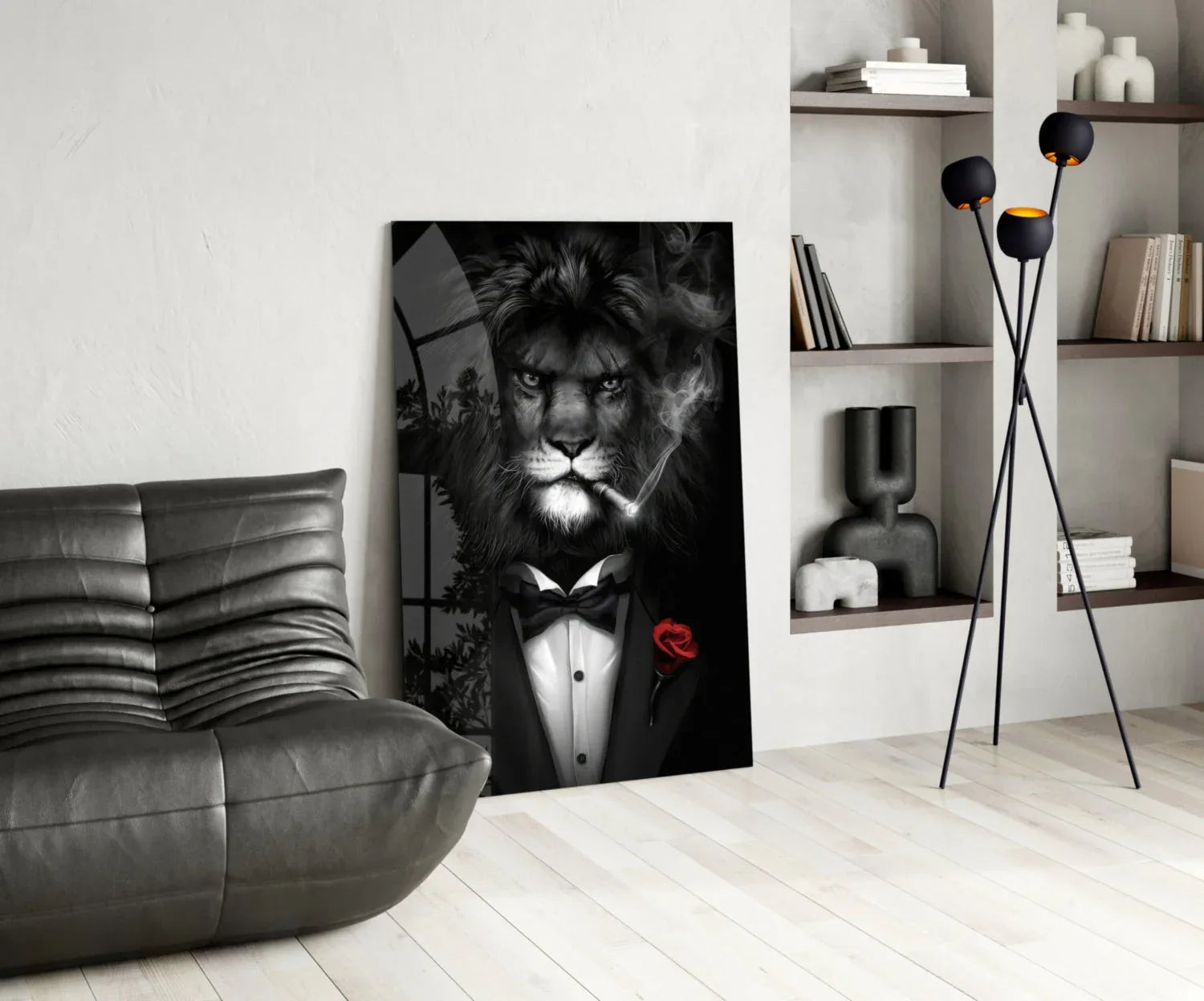 Lion as a Gentleman Glass Wall Art - LUXARTDECO