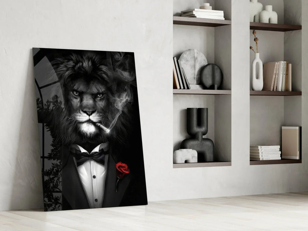 Lion as a Gentleman Glass Wall Art - LUXARTDECO